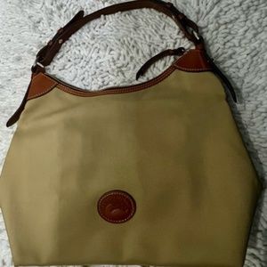Dooney & Bourke Lg "Erica" hobo purse, tan nylon with leather strap